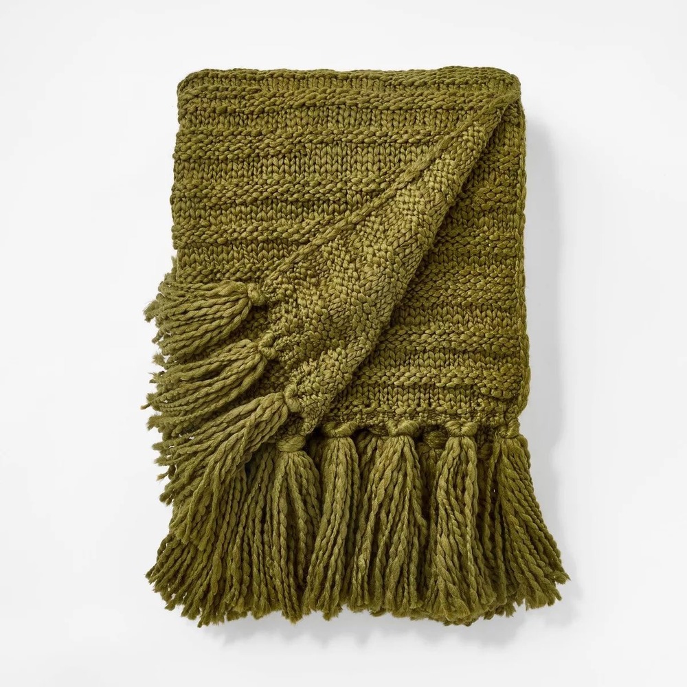 Raised Striped Chunky Knit Throw Blanket Green - Threshold Studio McGee, Target